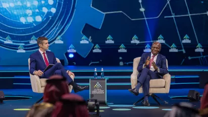 ILO Director-General Gilbert F. Houngbo discusses labour market transformations at the 2nd Global Labour Market Conference (GLMC) in Riyadh, Saudi Arabia.