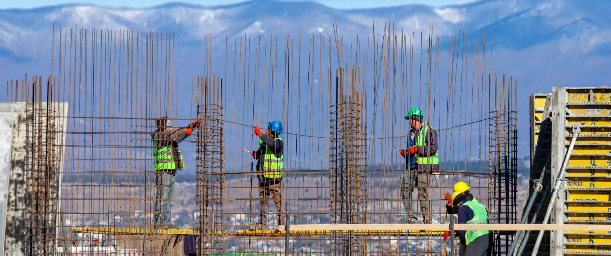 Construction workers on a scaffolding
